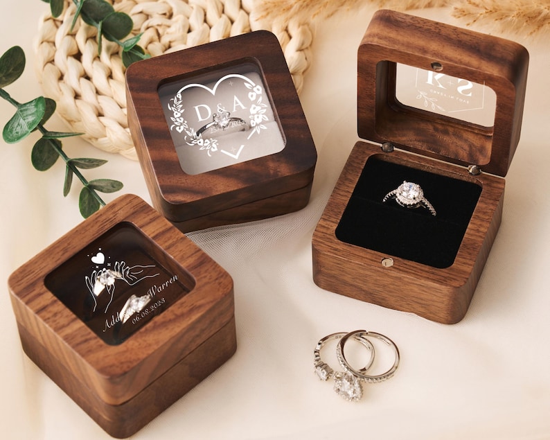 Ringbox aus Holz mit benutzerdefiniertem Namen, Ringbox mit Gravur, Ringbox mit Gravur, Ringbox mit Gravur, Ringbox mit Deckel, Ringbox aus Holz Bild 3