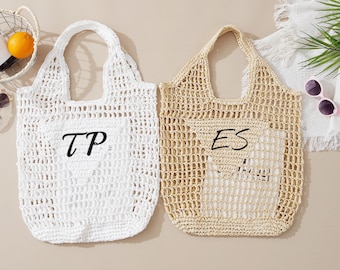Personalized Embroidered Straw Beach Tote,Perfect Girl Trip Beach Bag,Bachelorette Party Gift Bag,Custom Initials Bag,Bridal Shower Bag