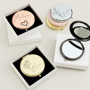 Miroir de maquillage fantaisie gravé pour cadeau de mariage, Miroir compact personnalisé, cadeau pour proposition, Cadeau personnalisé pour elle, Votre propre logo gravé image 1