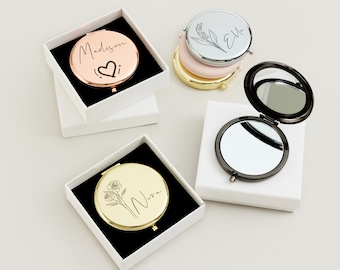 Miroir de maquillage fantaisie gravé pour cadeau de mariage, Miroir compact personnalisé, cadeau pour proposition, Cadeau personnalisé pour elle, Votre propre logo gravé