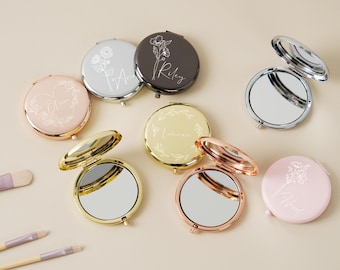 Personalized Fancy Compact Mirror Gift For Wedding,Luxurious Pocket Mirror For Bridesmaid Gifts,Customized Birth Flower For Her