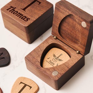 Aangepaste houten plectrumdoos, gepersonaliseerde plectrumhouder opslag, opbergdoos houten plectrum, muziekcadeau voor gitarist muzikant