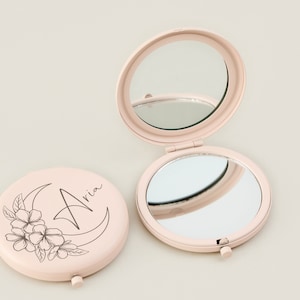 Miroir de maquillage fantaisie gravé pour cadeau de mariage, Miroir compact personnalisé, cadeau pour proposition, Cadeau personnalisé pour elle, Votre propre logo gravé image 3