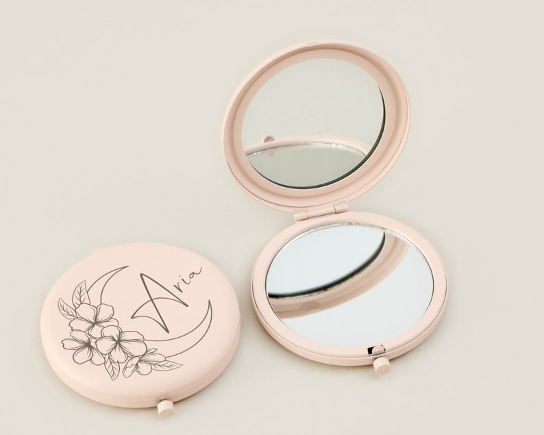 Gravierter ausgefallener Make-up-Spiegel für Hochzeitsgeschenk, personalisierter Taschenspiegel Geschenk für Vorschlag, kundenspezifisches Geschenk für sie, graviertes eigenes Logo Bild 3