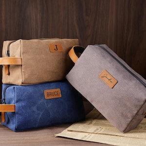 Trousse de toilette en toile personnalisée pour homme, trousse de toilette pour homme avec nom pour cadeau de mariage, trousse de voyage personnalisée pour garçon d'honneur, cadeau de fête des pères