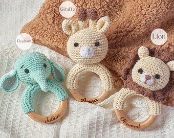 Holzrassel für Babys, Namensgravur für Babys, Holzrassel für Babys, Gravur mit Gravur, Namensgravur für Neugeborene, Geschenk für Neffen, Nichte, Geschenke zur Geburt