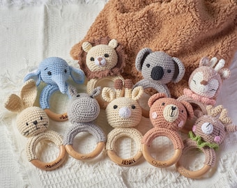 Spersonalizowana grzechotka na baby shower, prezent z grawerunkiem imienia, drewniana grzechotka na prezent dla noworodka, prezent dla noworodka, prezent dla siostrzeńca i siostrzenicy