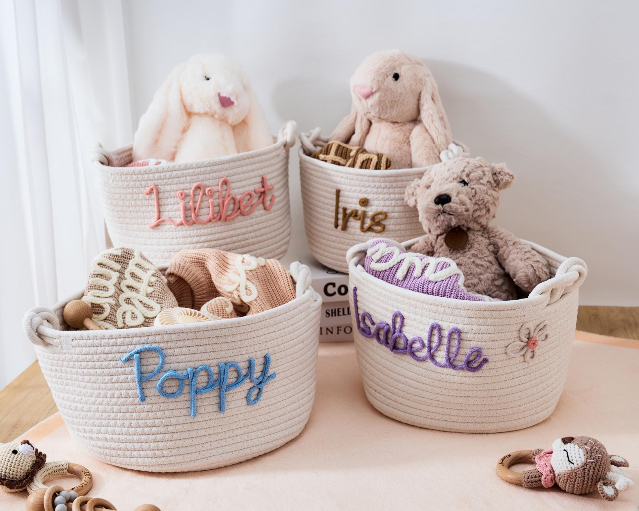 Personalized Baby Shower Gift Basket,Custom Cotton Rope Nursery Storage with Baby Name,Newborn Gift, Baby Keepsake,Gender Neutral Gift Idea