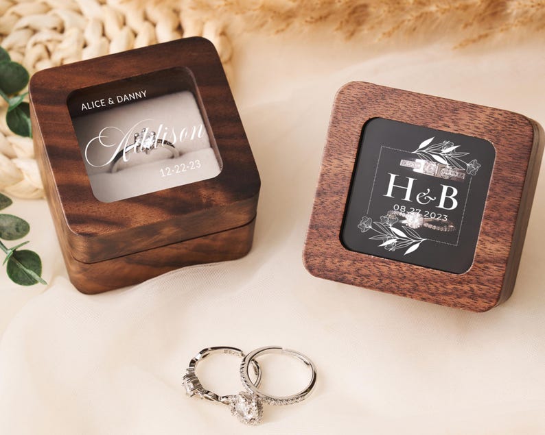 Ringbox aus Holz mit benutzerdefiniertem Namen, Ringbox mit Gravur, Ringbox mit Gravur, Ringbox mit Gravur, Ringbox mit Deckel, Ringbox aus Holz Bild 6