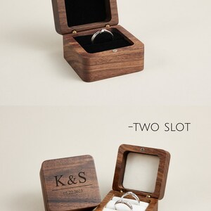 Caja de anillo de madera de diseñador con personalización, caja de anillo de compromiso grabada con nombre, caja de anillo de boda, regalo de aniversario, caja de anillo grabado imagen 2