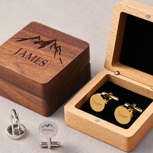 Engraved CuffLinks With Wooden Box,Fancy Wood Cufflinks Box With Name For Groomsmen Gift,Wedding Gift For Bestman,Handmade Box Gift For