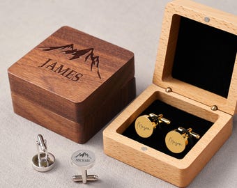 Engraved CuffLinks With Wooden Box,Fancy Wood Cufflinks Box With Name For Groomsmen Gift,Wedding Gift For Bestman,Handmade Box Gift For