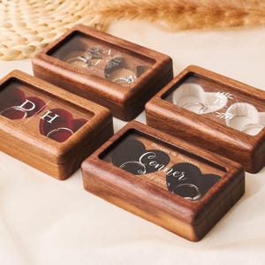 Custom Wooden Ring Box For Wedding Gift,Engraved Name Ring Bearer For Anniversary Gifts,Handmade Wood Ring Holder With Acrylic Lid For Her