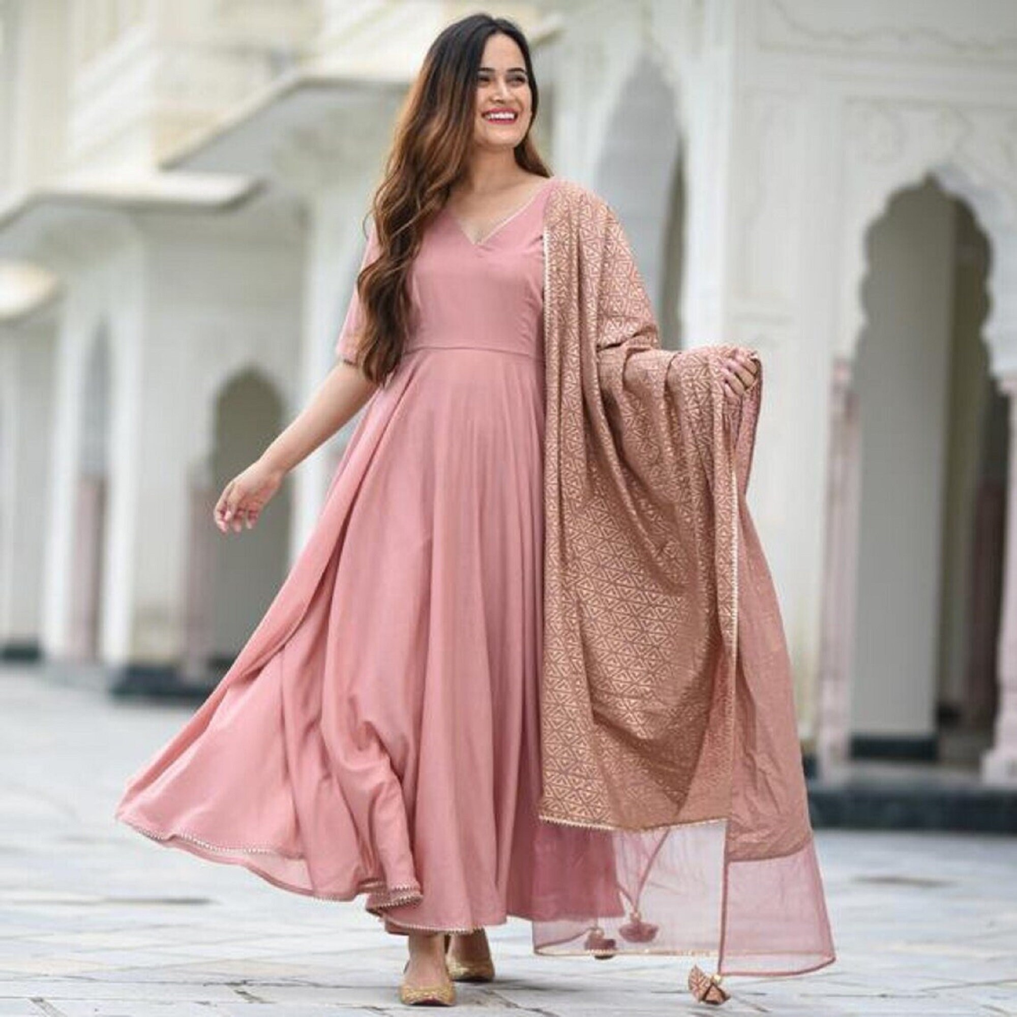Beautiful Pink Long Faired Kurta With Dupatta Indian Floor - Etsy Australia
