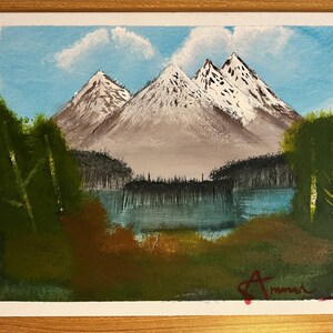 Pittura acrilica della foresta di montagna