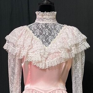 1980s Gunne Sax Pink Satin and Lace Dress S - Etsy