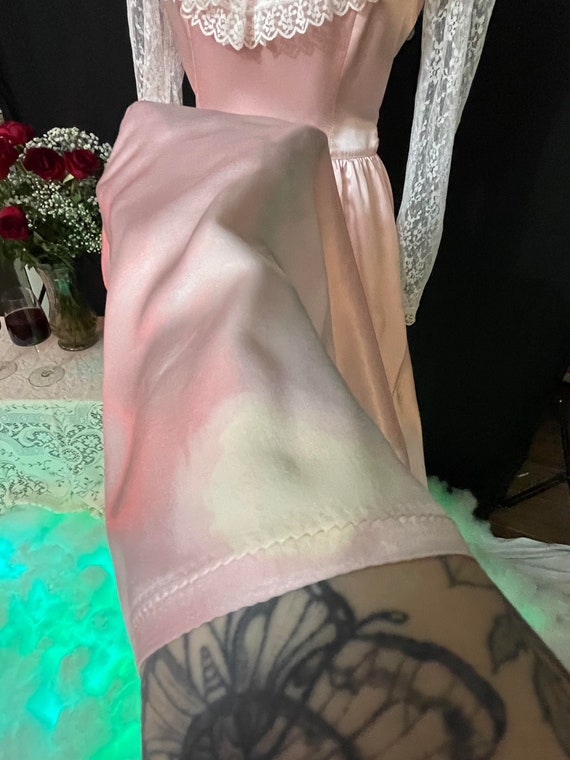 1980s Gunne Sax Pink Satin and Lace Dress- S - Gem
