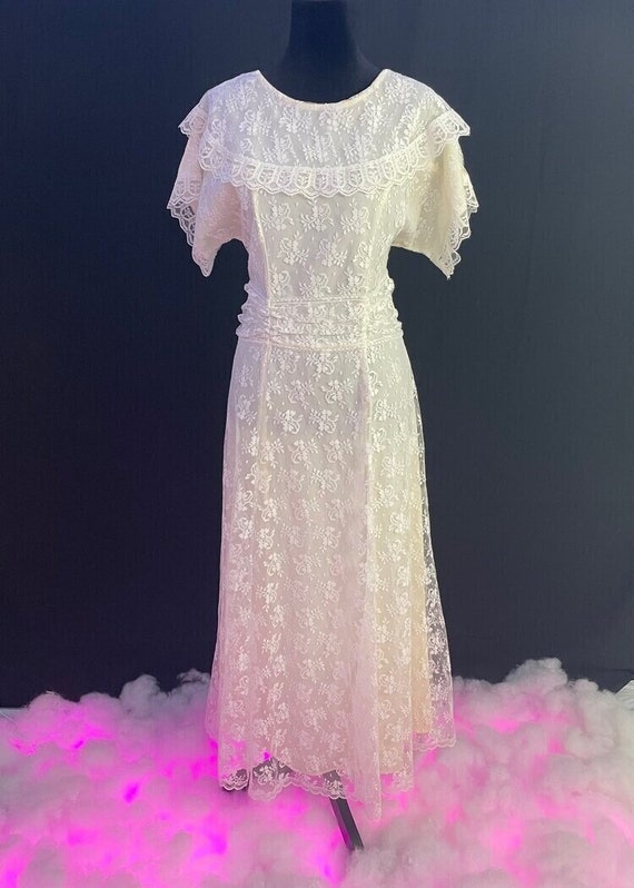 1990s Gunne Sax Lace Wedding Dress- S M - image 1