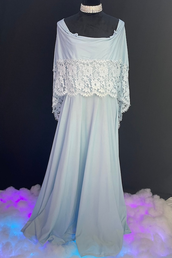 1980s Light Blue Cowl Neck Maxi Dress- XL