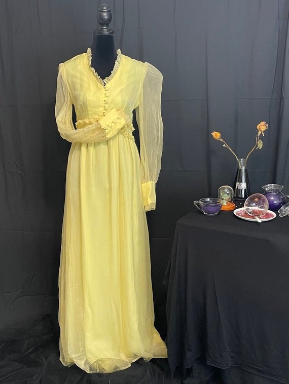 1970s Yellow Nightgown Dress- S