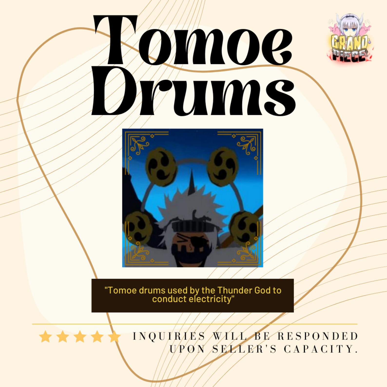 Tomoe Drums enel's Drums Grand Piece Online GPO Etsy