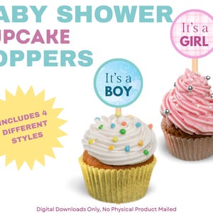 Gender Reveal Cupcake Toppers: Baby Shower Party Decorations (PDF Pattern