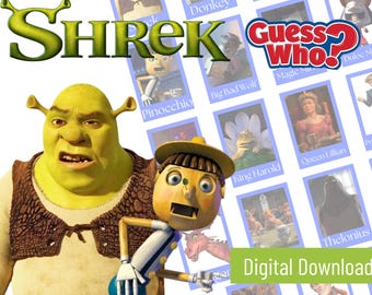 Juego "Adivina Quién" de Shrek: 24 cartas de personajes únicos (descarga instantánea)