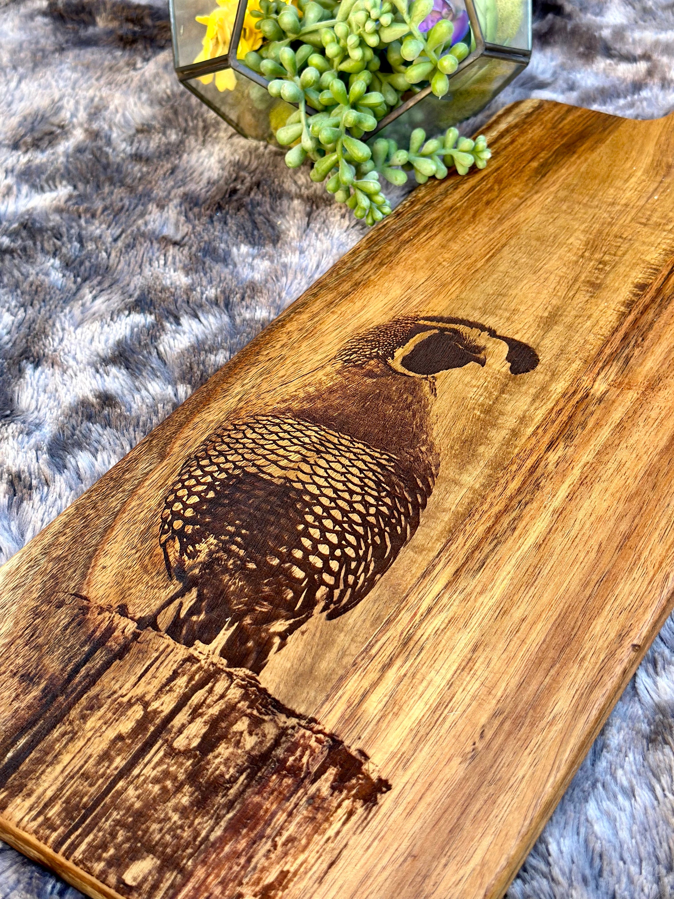 New Mexico Quail Desert Bird Cutting Board Wall Art Charcuterie Serving