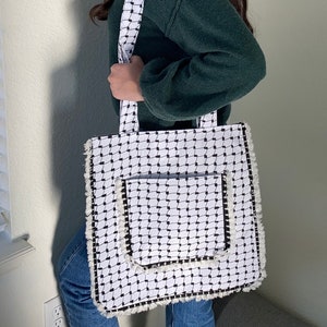 Palestinian Keffiyeh Tote Bag | Black and White Kufiyeh Tote Bag | Keffiyeh Gift | Palestinian Gift | Kefeyeh Bag