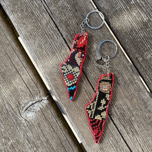 Traditional Palestinian Embroidered Keychain Gift | Embroidered Palestine Map Gift| Falasteen Map Accessories | Palestine Accessory Gift