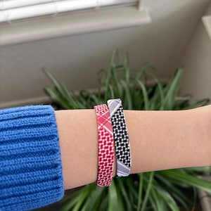 Keffiyeh bracelet | Black and White keffiyeh print bracelet | Red and white kufiya print bracelet | kufya acessory bracelet for everyday