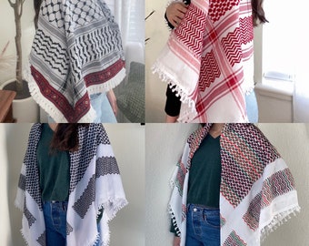 Original Palestinian Keffiyeh | Jordanian Hatta | Black and White Koofiya | Red and White Kufeya Traditional Palestine Great Quality Kufiya