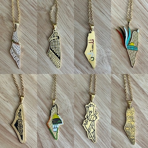 Palestine Map Necklace | Palestinian Kufiya Necklace | Palestine Al-Quds Necklace | Arabic Palestine City Necklace | Palestine Jewelry Gift