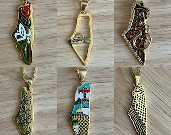 Palestine Map Necklace | Palestinian Kufiya Necklace | Palestine Al-Quds Necklace | Arabic Palestine City Necklace | Palestine Jewelry Gift