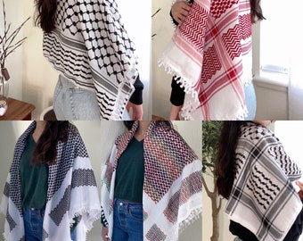 Original Palestinian Keffiyeh | Jordanian Hatta | Black and White Koofiya | Red and White Kufeya Traditional Palestine Great Quality Kufiya