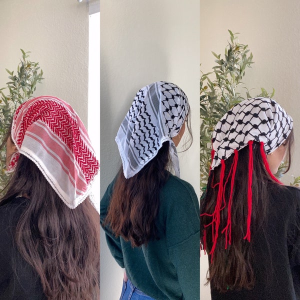 Palestinian Keffiyeh Bandanna | Black and White Keffiyeh style Bandanna | Kufiya koofiya kefiyeh head piece