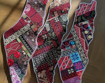 Traditional Palestinian Tatreez Embroidered Wall Decor - Medium size | Thob Inspired Palestine Embroidery | Palestine Map Shape Home Decor