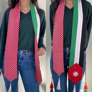 Jordanian Flag Hatta Graduation Stole for High School, College, Masters Graduates Handmade Graduation Stole Jordan Flag Jordanian Keffiyeh