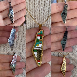 Palestine Map Necklace | Palestinian Kufiya Necklace | Palestine Al-Quds Necklace | Arabic Palestine City Necklace | Palestine Jewelry Gift