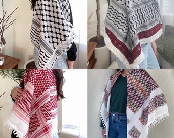 Original Palestinian Keffiyeh | Jordanian Hatta | Black and White Koofiya | Red and White Kufeya Traditional Palestine Great Quality Kufiya