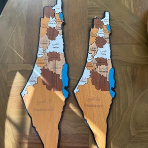 Palestinian wood map wall hanging | Palestine map with Palestine cities in Arabic and English | Perfect Palestinian gift | Palestinian decor