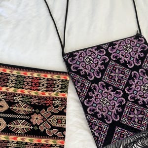Tatreez bags | Multi-color purple, orange, green, black traditional tatreez bag