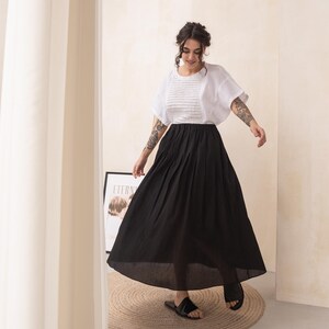 Saia longa preta de algodão, saia longa preta, saia plissada, saia de cintura alta, saia longa boho, saia longa, saia de algodão, saia plus size