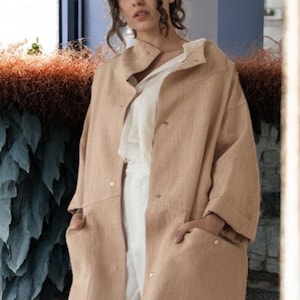 Linen summer jacket with pockets, oversize linen coat, loose linen cardigan, plus size linen jacket, women&#39;s linen coat, linen duster coat