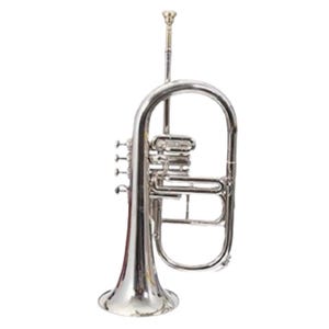 Fluegelhorn Bb Nickel Plated 4 Valves by ZaimaHandicraft Comes with a case and a Mouthpiece for school bands, professionals & students.