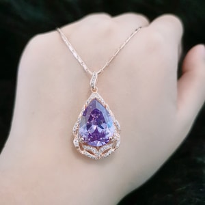 14K Gold Amethyst Teardrop Necklace For Women, Dainty Gemstone Necklace, Gift for Mom, Bridesmaid Gift for Her