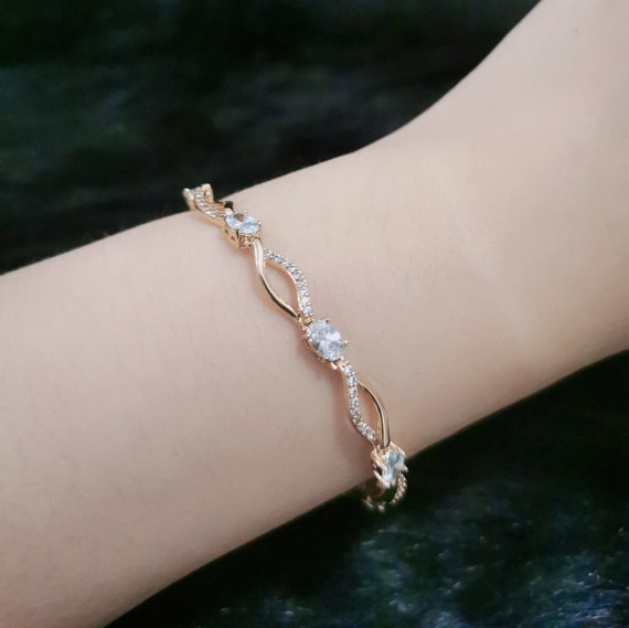 Rose Gold Zircon Bracelet for Women Dainty Natural Gemstone Hand