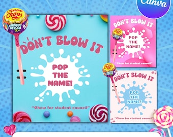 Don't Blow it, Chews, Hoco, Homecoming-lollytags, Stem op mij, Chews me-tags, Homecoming Queen, Homecoming-campagnes, Canva-sjabloon