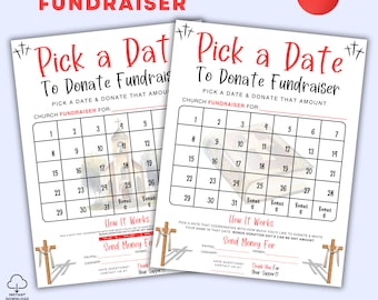 Church Fundraising Calendar, Pick a Date Donation Church Calendar Fundraiser Template US Letter Size Canva Template Digital Download