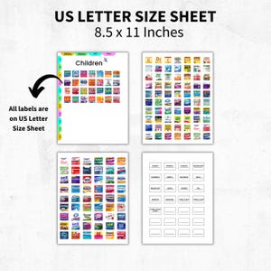 May include: A printable sheet with labels for various medications, organized by category, including children's medications. The sheet is 8.5 x 11 inches and includes a section for a weekly medication schedule.